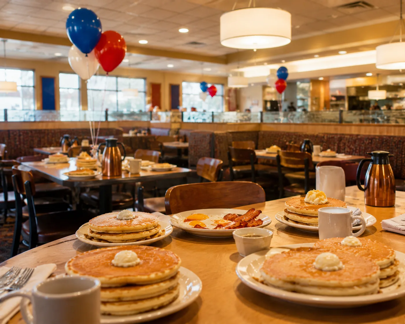 Busy diner interior with guests enjoying pancakes, related to IHOP's National Pancake Day