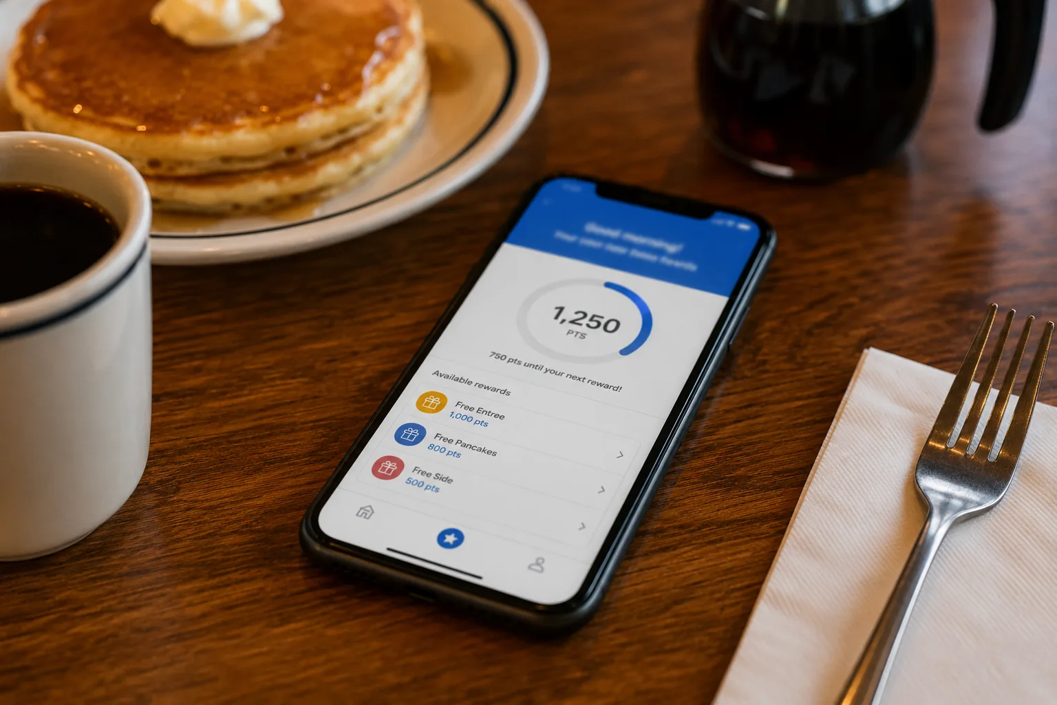 Checking a rewards balance on a phone, related to IHOP's loyalty program