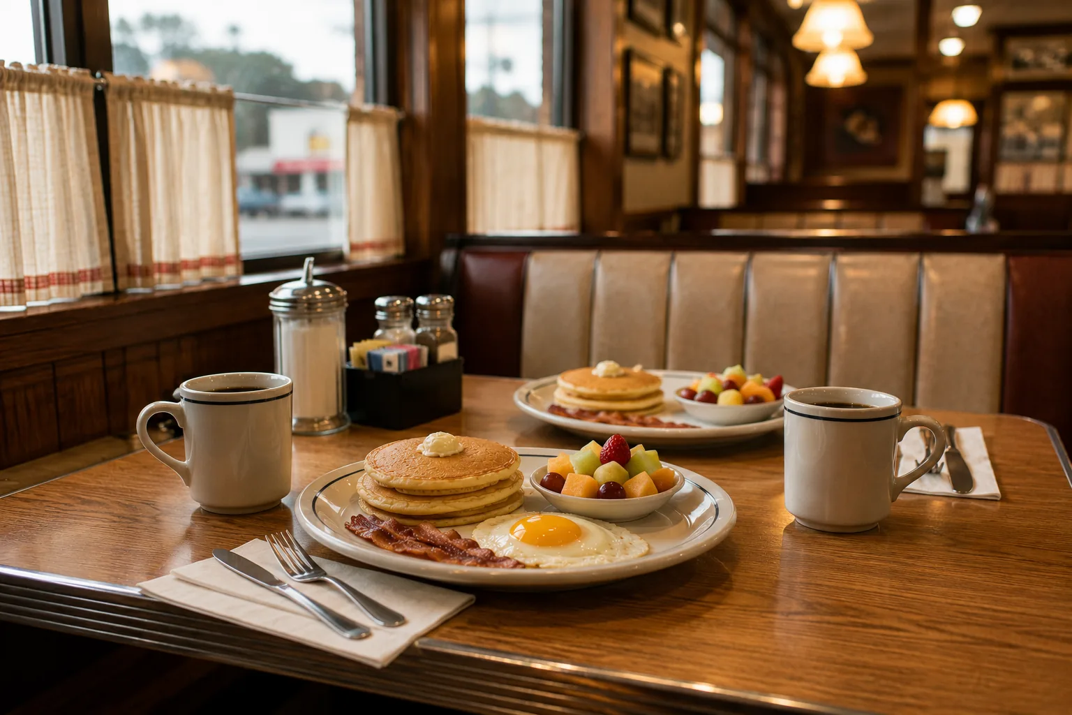 Diner booth table set for a light breakfast, related to IHOP's senior menu