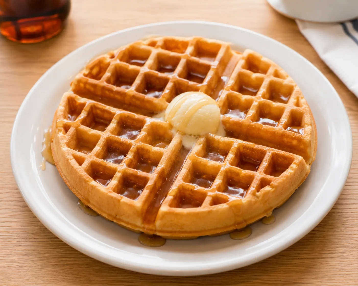 Belgian waffle with butter and syrup, related to IHOP waffles menu prices