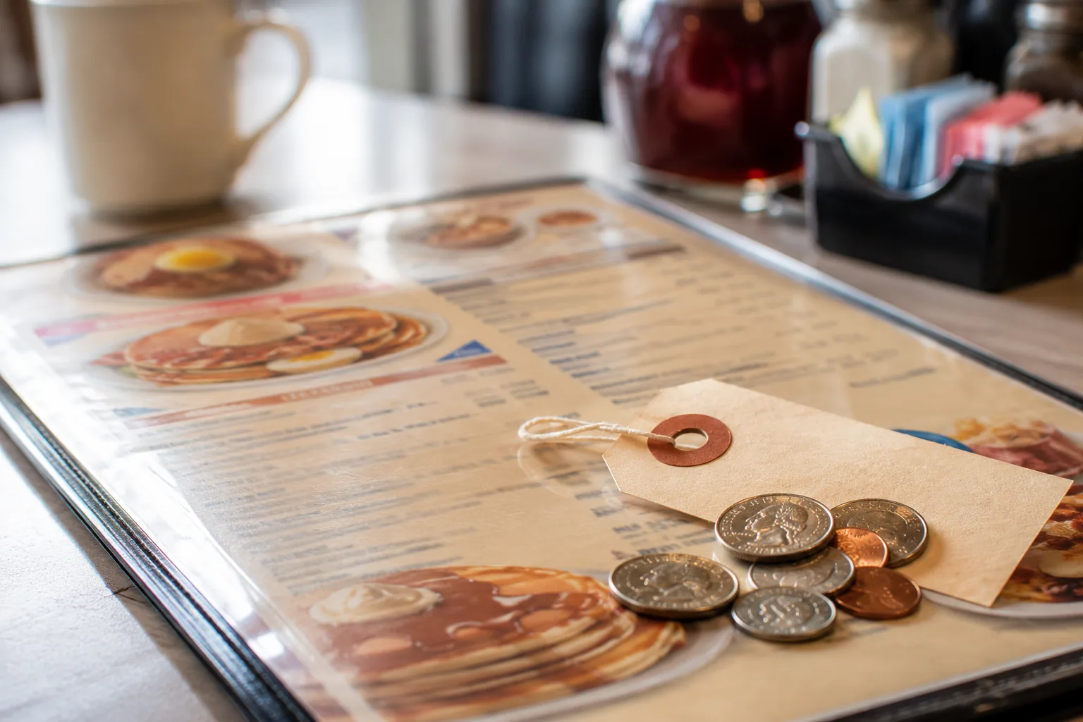 Diner menu with coins, related to IHOP's menu price increase over recent years