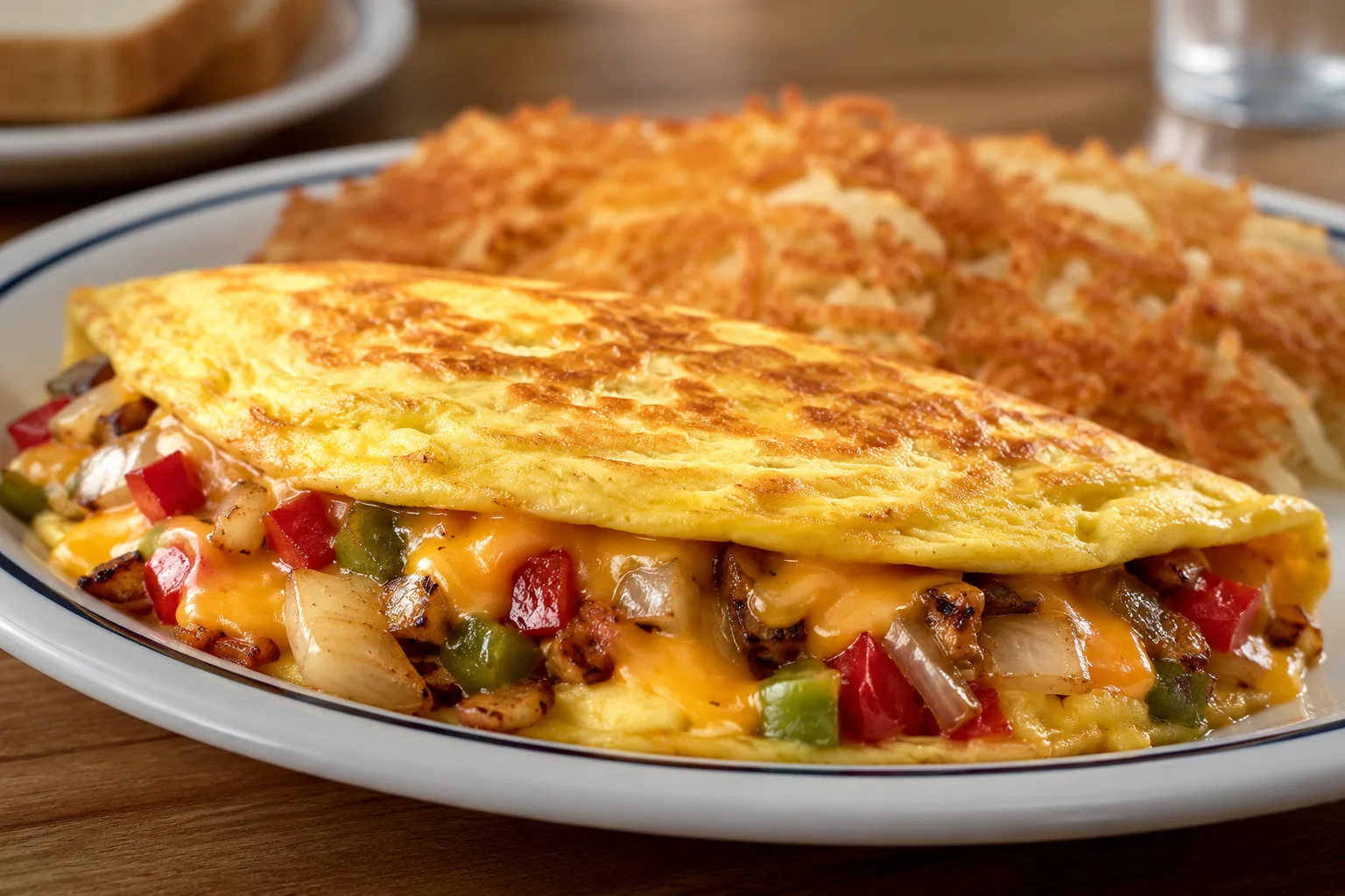 Stuffed omelette with peppers and cheese, related to IHOP omelette menu prices