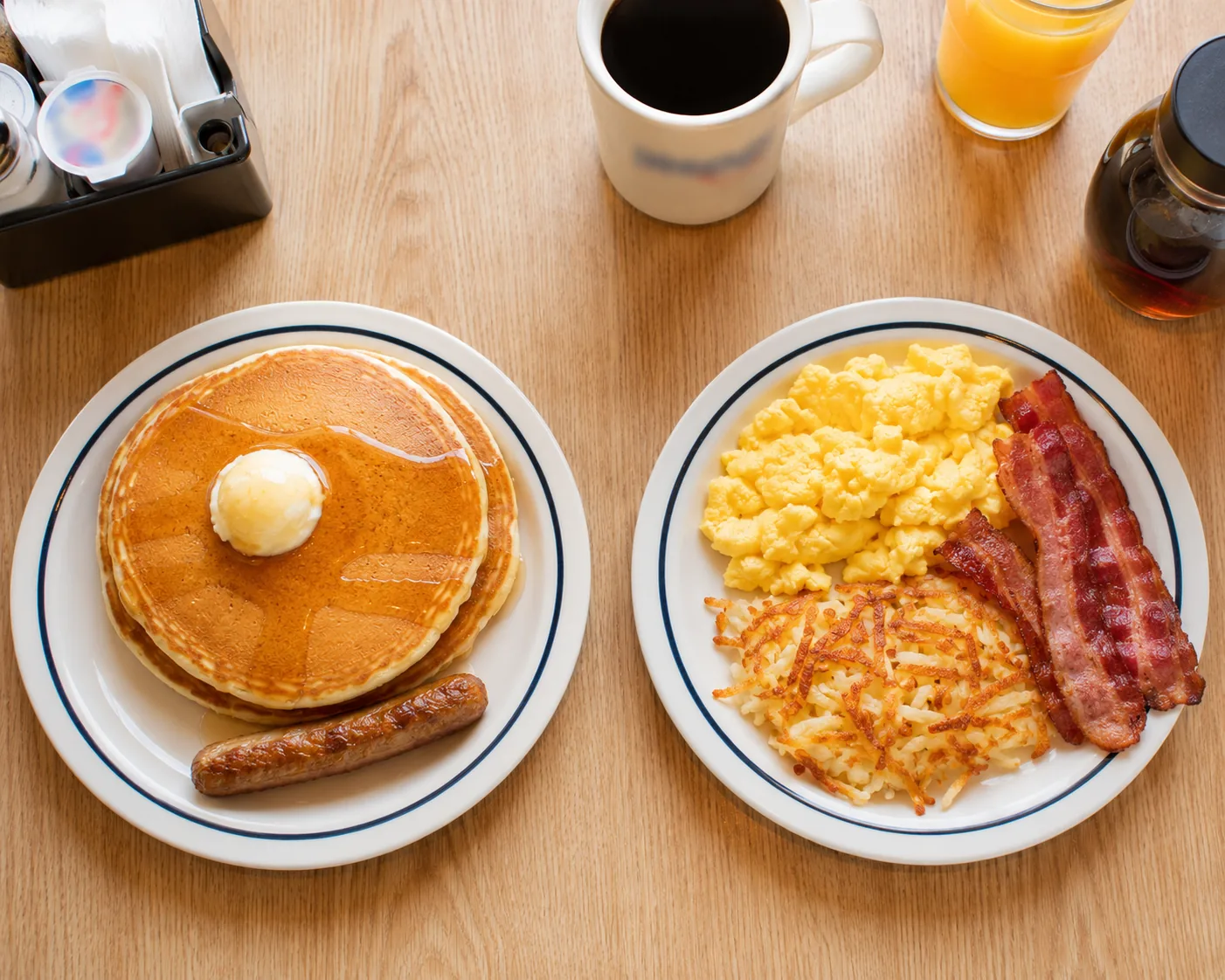 Two small budget-friendly breakfast plates, related to IHOP's best combos under $10