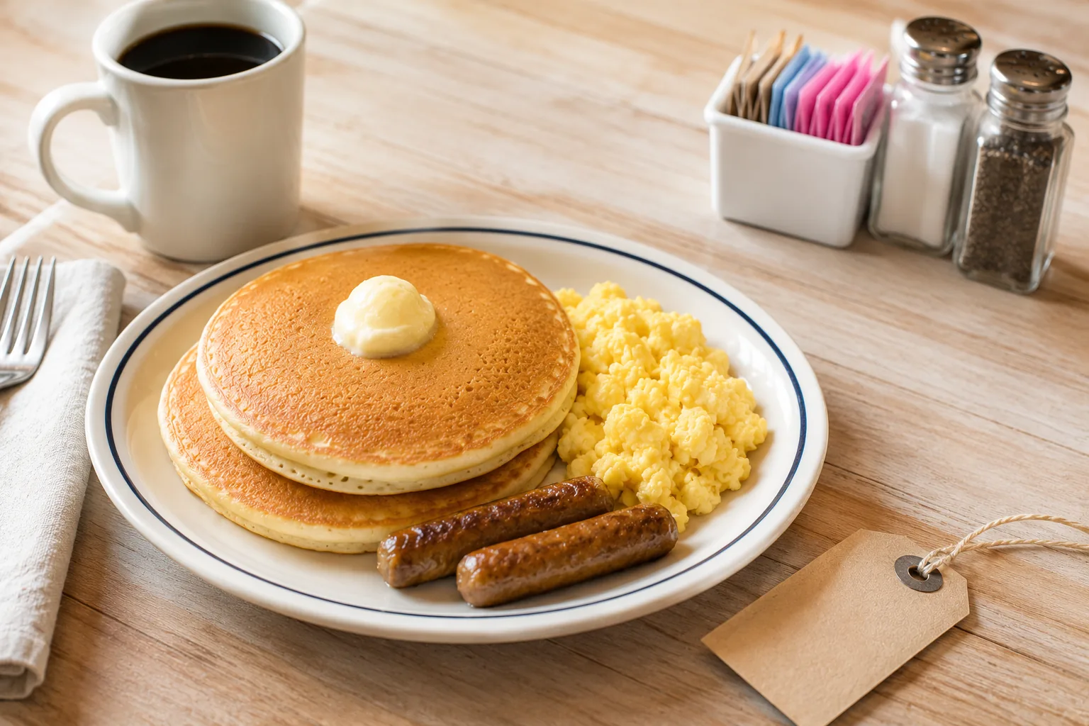 Budget-friendly breakfast plate with a price tag, related to IHOP's value menu response to price increases