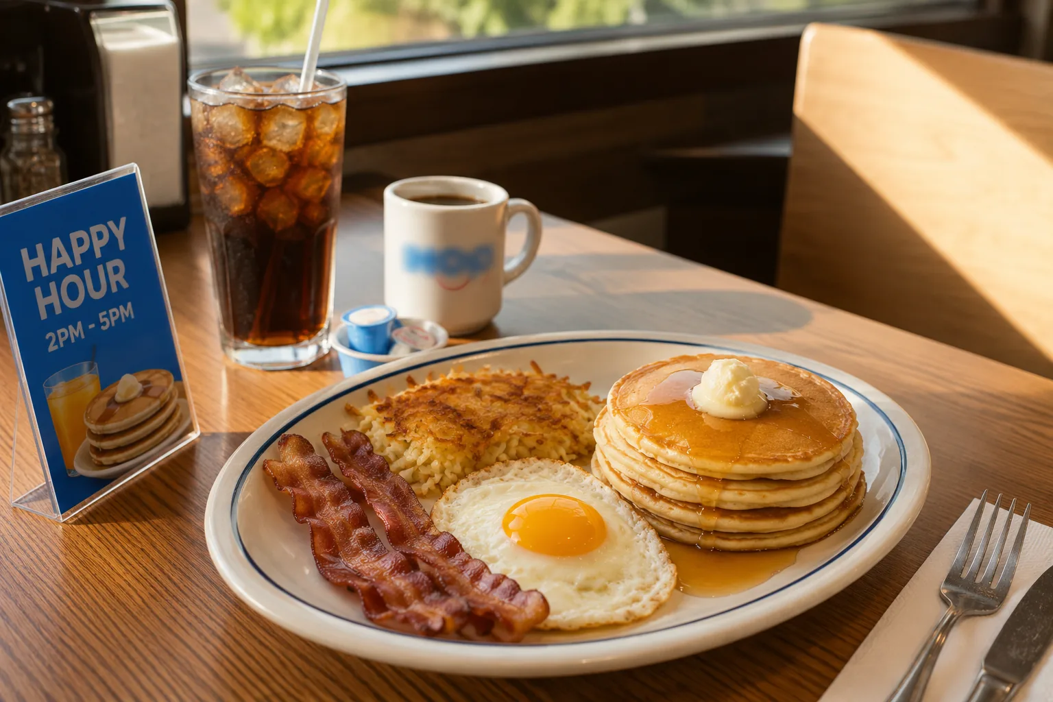 Afternoon diner plate, related to IHOP's IHOPPY Hour discount specials
