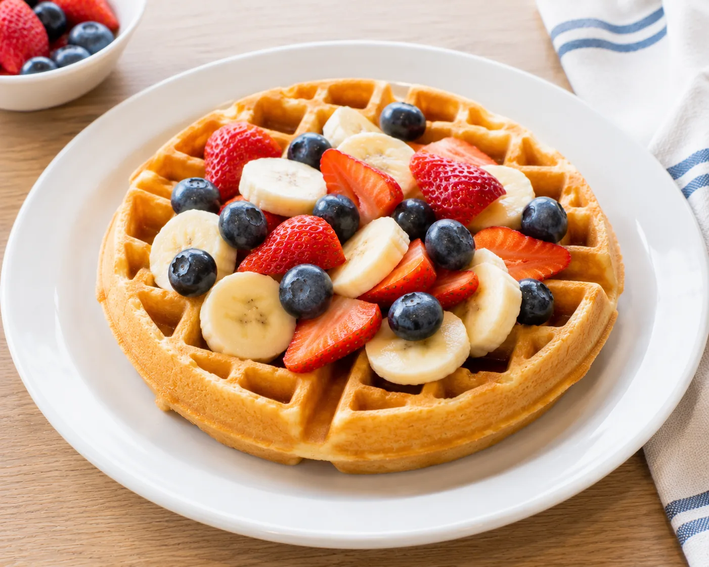 Belgian waffle topped with fresh fruit, a lighter option on IHOP's waffle menu