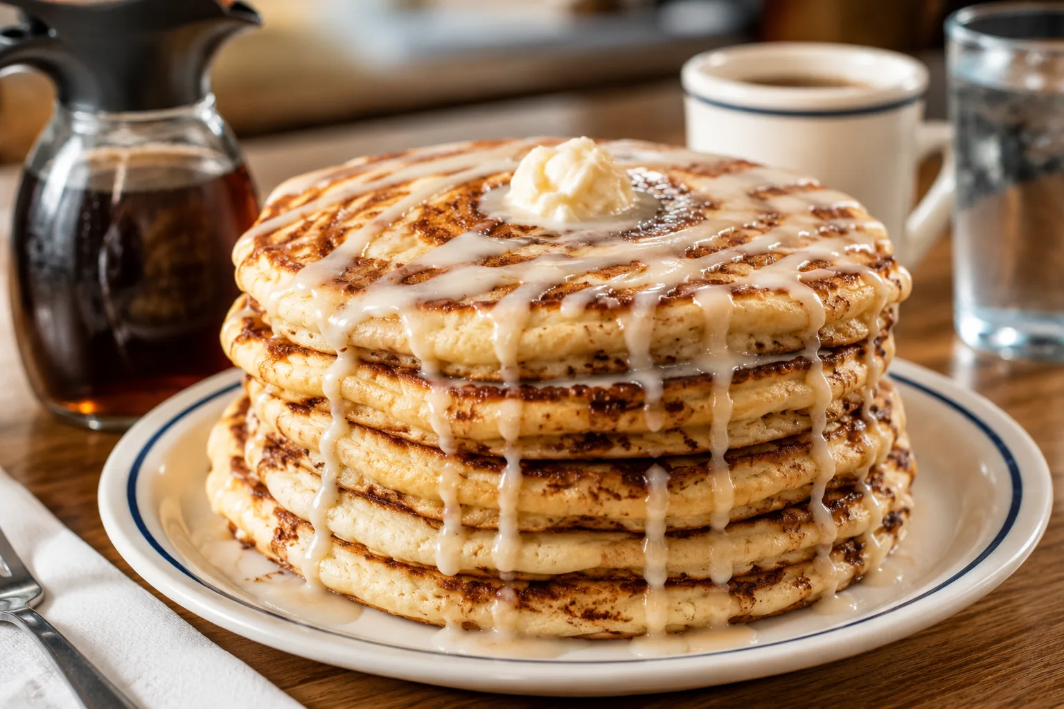 Cinnamon-filled pancake stack, related to IHOP secret menu Cinn-A-Stack item