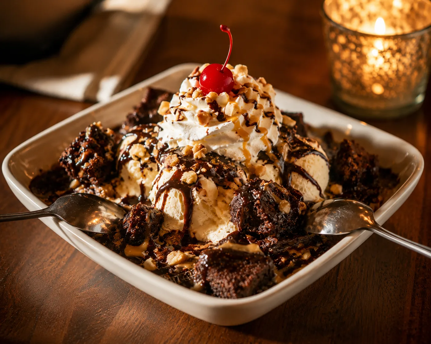 Shared dessert with two spoons, related to splitting desserts on the IHOP menu